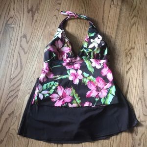 Floral tankini and skirt bathing suit